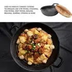 Cast Iron Wok Stir Fry Pan With Wood Wok Lid And 2 Handles Flat Base Chinese