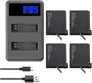Compatible for GoPro Hero 4 Hero4 Battery + Charger Compatible for GoPro AHDBT-401 HERO4 Black Silver Action Camera Accessories(4BatteryWithCharger)