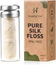 HUGGING TREE Silk Floss with Refillable Glass Dispenser | PFAS Free Floss | Mint Flavored | Zero Waste Dental Care (33 Yards)