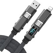 4-in-1 Fast Charging Cable 65W 1M/3.3FT 27W PD - USB C/USB A Flat Nylon Braided Multi-Port Universal Charger Cord Compatible with iPhone 15/14, Galaxy S23, iPad, MacBook Air, Android Phones