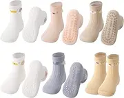 [Zuimei] Toddler Boys Girls Non Slip Socks, 6 Pairs Soft Mesh Cotton Socks for Toddlers Kids Boys Girls, Baby Sock Spring and Summer Thin Style, white, 1-3 Years