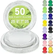 LANLISA 50 Silver Paper Plates Disposable Set Includes 25-9" & 25-7" Disposable Birthday Cake Dessert Paper Plates For Party Supplies
