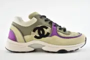 Chanel 21B Beige Purple Black White CC Logo Tie Flat Runner Trainer Sneaker 40.5