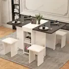 Folding Dining Table Movable Table Set 1.4M Round/ Square Table with Chair Set F