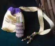 Quartz Stone Point Beaded Wand in Peridot Green Purple Gold Copper Wiccan Magick