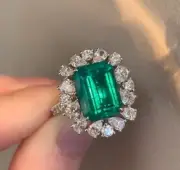 2.50 Ct Octagon Natural Emerald Engagement diamond Ring 14K solid white gold