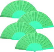 Blulu 4 Pieces Handheld Folding Fan Small Chinese Hand Fans in Oriental Cloth Fabric for Dancing, Party, Wedding Gifts, Craft DIY, Home Decorations(Grass Green)