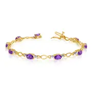 10k Yellow Gold Oval Amethyst Stones And Diamonds Tennis Bracelet, 7"
