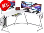 Gaming L-Shaped Computer Desk with Monitor Stand, White