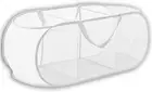 Collapsible Pop Up Laundry Hamper Mesh 3 Compartment Clothes Storage Basket Whit