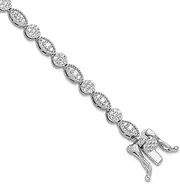 [JewelryWeb] 5.25mm 925 Sterling Silver Rhodium Plated Round Marquise Pattern CZ Simulated Diamond Bracelet 19 Centimeters Link-Bracelet for Women