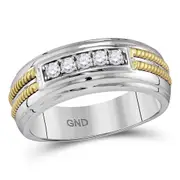 14k White Gold Round Diamond Double Rope Wedding Band 1/4 Cttw