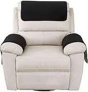 3 Pieces Recliner Armrest Cover,1~3 Seater Thicken Plush Armrest Cover with Side Pocket Headrest Couch Cover Non-Slip Universal Furniture Protector for Sofa Recliner Chair-White (Color : Black, Size