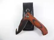 Tassie Tiger Knives Folding Gut Hook Hunting knife + Leather Sheath skinning