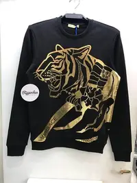 在飛比找Yahoo!奇摩拍賣優惠-Versace jeans 黑色 燙金 老虎 圖案 長袖 大