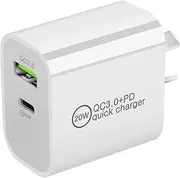 Pbuddy 20W Dual USB-C USB-A Type C PD Fast Wall Charger Adaptor QC3.0 for Android iPhone iPad [Option: Charger + 1m iPhone Cable] (Adapter + UsbA - Lightning 2m)