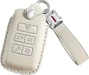 ontto Leather Car Key Fob Cover Keyring for Land Rover Range Rover Sport Evoque Velar Discovery 5 2018 2019 5-Buttons Accessories Key Case Keychain Remote Key Shell Key Holder Protector Beige B