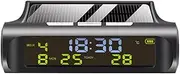Lnqwhduu Solar Car Clock Automatic Solar Clock with Week Month Calendar Time Temperature Display Car Fully Automatic Clock