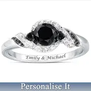 Romantic Personalised Ring With Black Diamonds