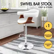 ALFORDSON 1x Bar Stool Joan Kitchen Swivel Chair Wooden Leather Gas Lift White