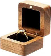 COSISO Vintage Wood Engagement Ring Gift Box Jewelry Storage Box for Proposal Birthday (Black Inner)