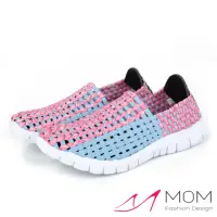 在飛比找momo購物網優惠-【MOM】繽紛馬卡龍色系呼吸透氣縷空彈力編織鞋 休閒鞋(天藍