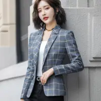 在飛比找momo購物網優惠-【Alishia】韓版經典格子修身顯瘦小西裝外套(現+預 藍