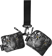 [XYMZR] Mini Zip Around Wristlet keychain Wallet Big Cat Black White for Women Personalized Pattern Detachable Dual Pouch Wristlet Portable Wallet Phone Coin Purse, Multi-colored, One Size