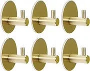 HouseAid Self Adhesive Circle Towel Hooks, No Drilling Stainless Steel Robe Hook Holder, Brushed Gold (6 Pack)