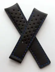 22/18 mm BLACK/BLUE SPORTS LEATHER WATCH STRAP to fit TAG HEUER GRAND CARRERA