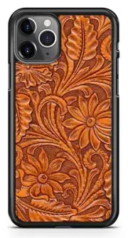 Tooled Brown Leather For Iphone Case 11 12 13 14 15 Pro Max