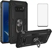 Phone Case for Samsung Galaxy S10e with Tempered Glass Screen Protector Ring Holder Cover Magnetic Stand Protective Shockproof Cell Accessories Glaxay S 10e Gaxaly 10se Galaxies Se10 Women Men Black