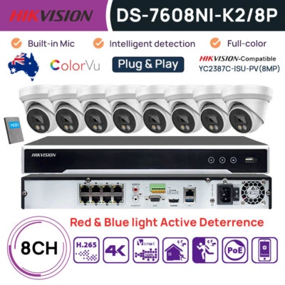 Hikvision 4K 8CH CCTV Security System 8MP IP Camera ColorVu MIC Red Blue Light
