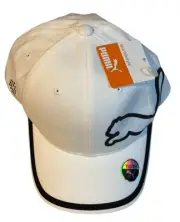 Puma White Youth Cap w/Black Trim & Puma Cat Logo -Adjustable -100% Cotton -NWT
