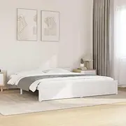 vidaXL King Size Bed Frame in White Solid Pine Wood with Sturdy Plywood Slats and Classic Headboard | 183x203 cm Mattress Size