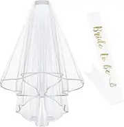 [XUNQUCOM] Women Bride To Be Printed Sash With Shoulder Length Veil Party Set
