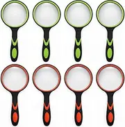 8 Pack 8X Handheld Magnifying Glass Reading Magnifier for Seniors and Kids, 50mm Magnifying Glass Lens with Non-Slip Rubber Handle for Reading Hobbies and Science