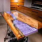 Rectangle Purple Resin Epoxy Living Room Table Live Edge Walnut Dining Table Top