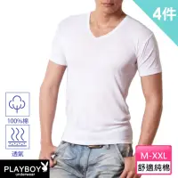 在飛比找momo購物網優惠-【PLAYBOY】3+1件組 純棉親膚羅紋V領內衣-速(V領