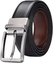 [RG] Men's Reversible Leather Belt with Silver-Tone Buckle