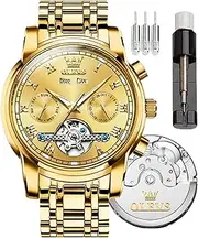 [OLEVS] Automatic Mechanical Men Watch,Day-Date-Month-and-Year Automatic Watch Men,Fashion Stainless Steel Watch Green&Blue&Black Face…