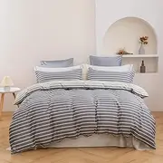 Dreamaker 250TC Ultra Soft 100% Cotton Sateen Weave Duvet Doona Quilt Cover Set Cool and Breathable - Miller Stripe - King Single Bed (1x Quilt Cover 160x210cm; 1x Pillowcase 48x73cm+15cm)