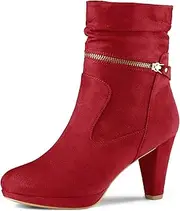 [Allegra K] Women's Ankle Zip Platform High Heel Mid Calf Boots