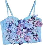 [STARTIST] Women Sequin Bra Crop Top Push up Club Party Corset Top for Stage Performance