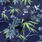 Jasmine Flower Garden Leaves Fabric Effect Arthouse Wallpaper - Dark Blue 297800