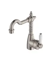 Fienza Eleanor Mordern Vintage Shepherds Brushed Nickel Solid Brass With Ceramic Handle Crook Basin Mixer
