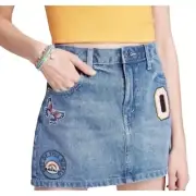 Wild Fable Denim Jean Mini Skirt With Patches Size 8
