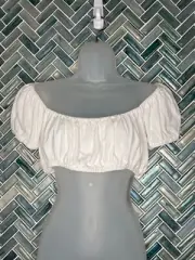 NEW FASHION NOVA THROUGH THE POPPY FIELDS WHITE LINEN BLEND OPEN BACK CROP TOP L