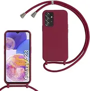 [Belzsxy] Silicone Mobile Phone Chain for Samsung Galaxy A23 4G/A23 5G, Case with Strap, Adjustable Mobile Phone Necklace Case with Strap, Mobile Phone Case for Hanging, Case with Cord, Red