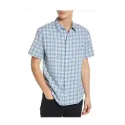 Vince Mens Blue Plaid Short Sleeve Classic Fit Cotton Button Up Shirt Sz M NWT